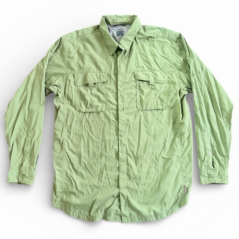 Columbia Omni-Dry Men’s Ling Sleeve Button Down Shirt Light Green Outdoor